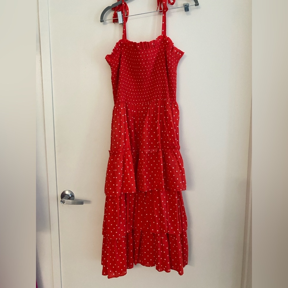 Draper James Red and White Ruffled Midi Sundress